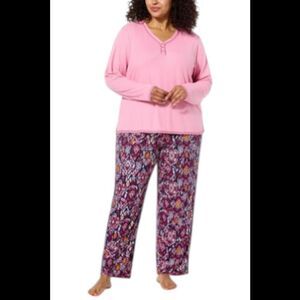 Comfort Code Women's Soft Ribbed Knit Contrast Stitch PJ Set Pink - Regular
